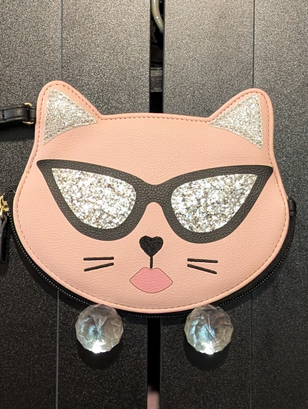 Betsy Johnson Pink Cat Face Wristlet Pouch with Glitter Sunglasses - Picture 6 of 7